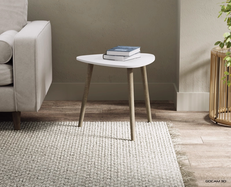 Rendu 3D de mobilier ou image rendue en 3D de mobilier d'une table d'appoint imagée en 3D.