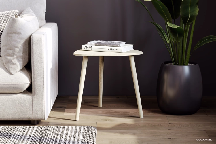 Perspective 3D réaliste d'une table d'appoint imagée en trois dimensions.