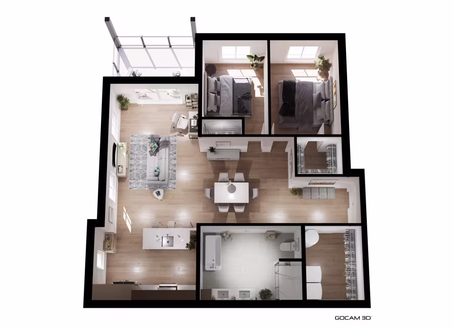 Perspective 3D extérieure extérieur d'un projet immobilier locatif imagé en trois dimensions.