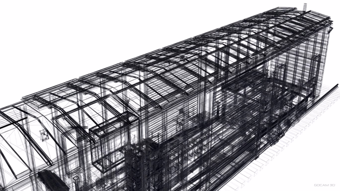 Rendu 3D réaliste de l'extérieur d'un train imagé en trois dimensions.