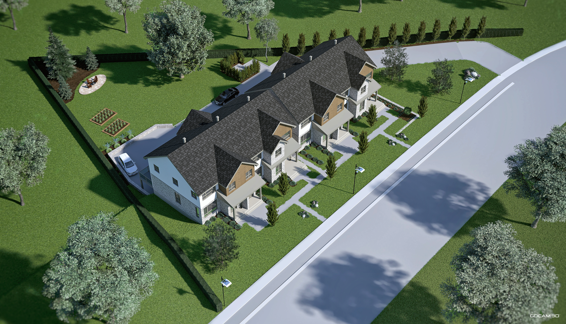 3D bird's-eye view for townhouse site plan and urban planning integration - GOCAM 3D